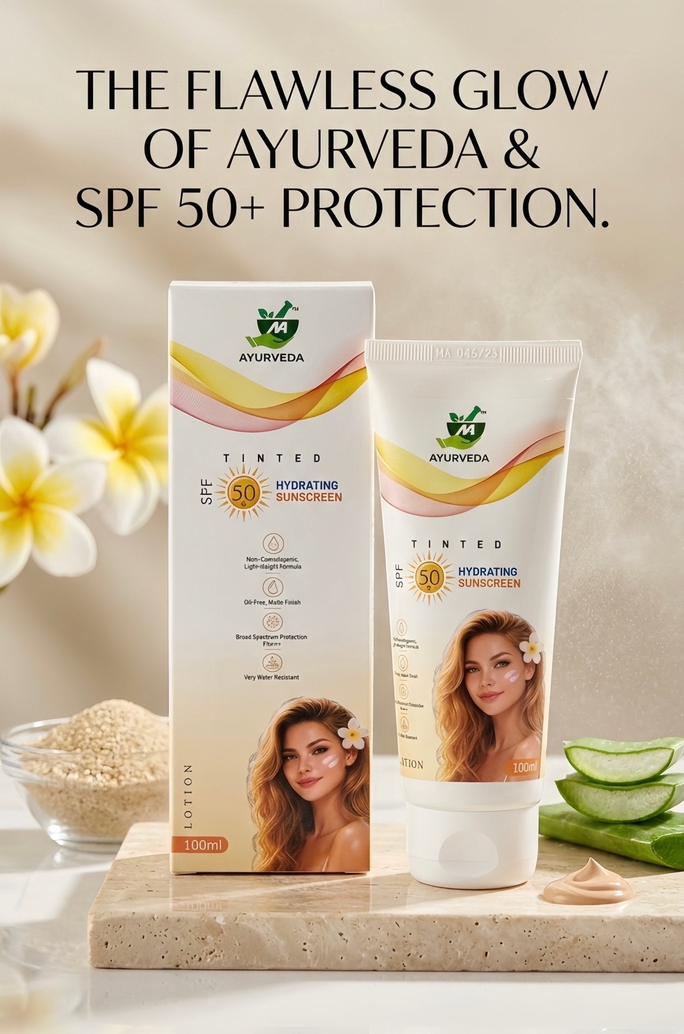 HYDRATING SUNSCREEN TINTED (THE FLAWLESS GLOW OF AYURVEDA & SPF 50+ PROTECTION) - Natural Ayurveda