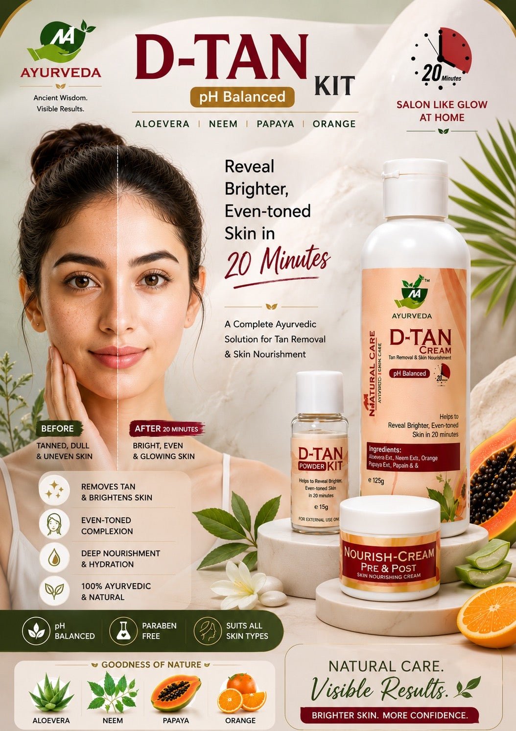 D - TAN KIT (ALOEVERA NEEM PAPAYA ORANGE) - Natural Ayurveda
