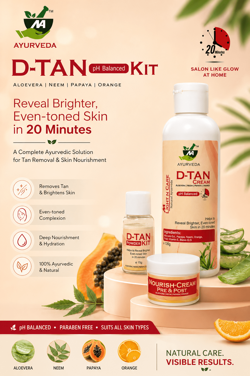 D - TAN KIT (ALOEVERA NEEM PAPAYA ORANGE) - Natural Ayurveda