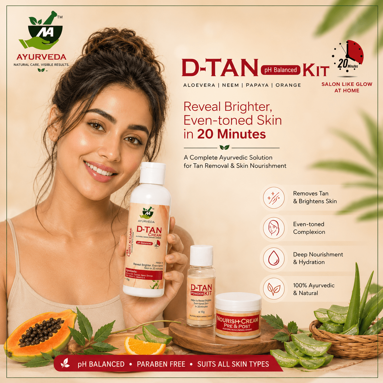 D - TAN KIT (ALOEVERA NEEM PAPAYA ORANGE) - Natural Ayurveda