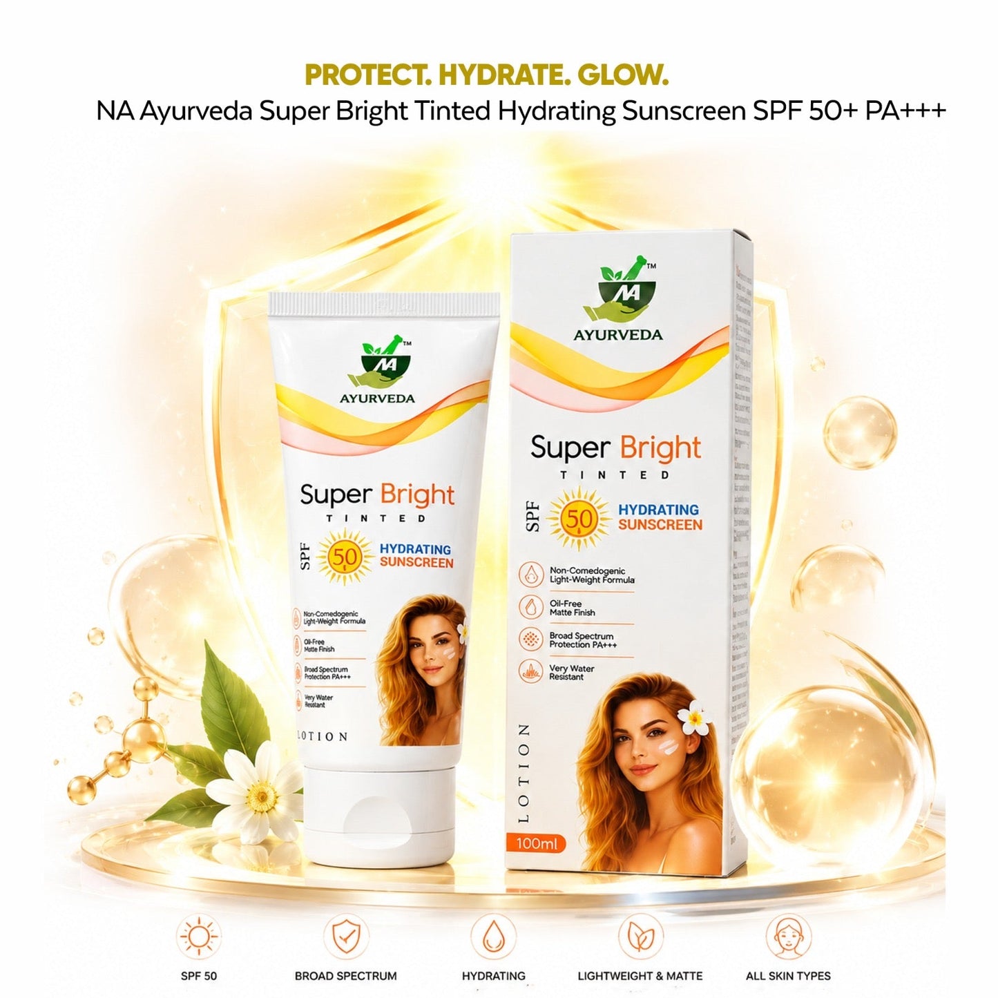 HYDRATING SUNSCREEN TINTED (THE FLAWLESS GLOW OF AYURVEDA & SPF 50+ PROTECTION) - Natural Ayurveda