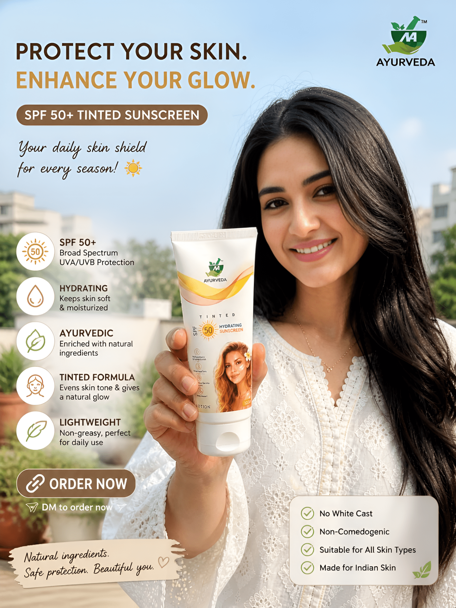 HYDRATING SUNSCREEN TINTED (THE FLAWLESS GLOW OF AYURVEDA & SPF 50+ PROTECTION) - Natural Ayurveda