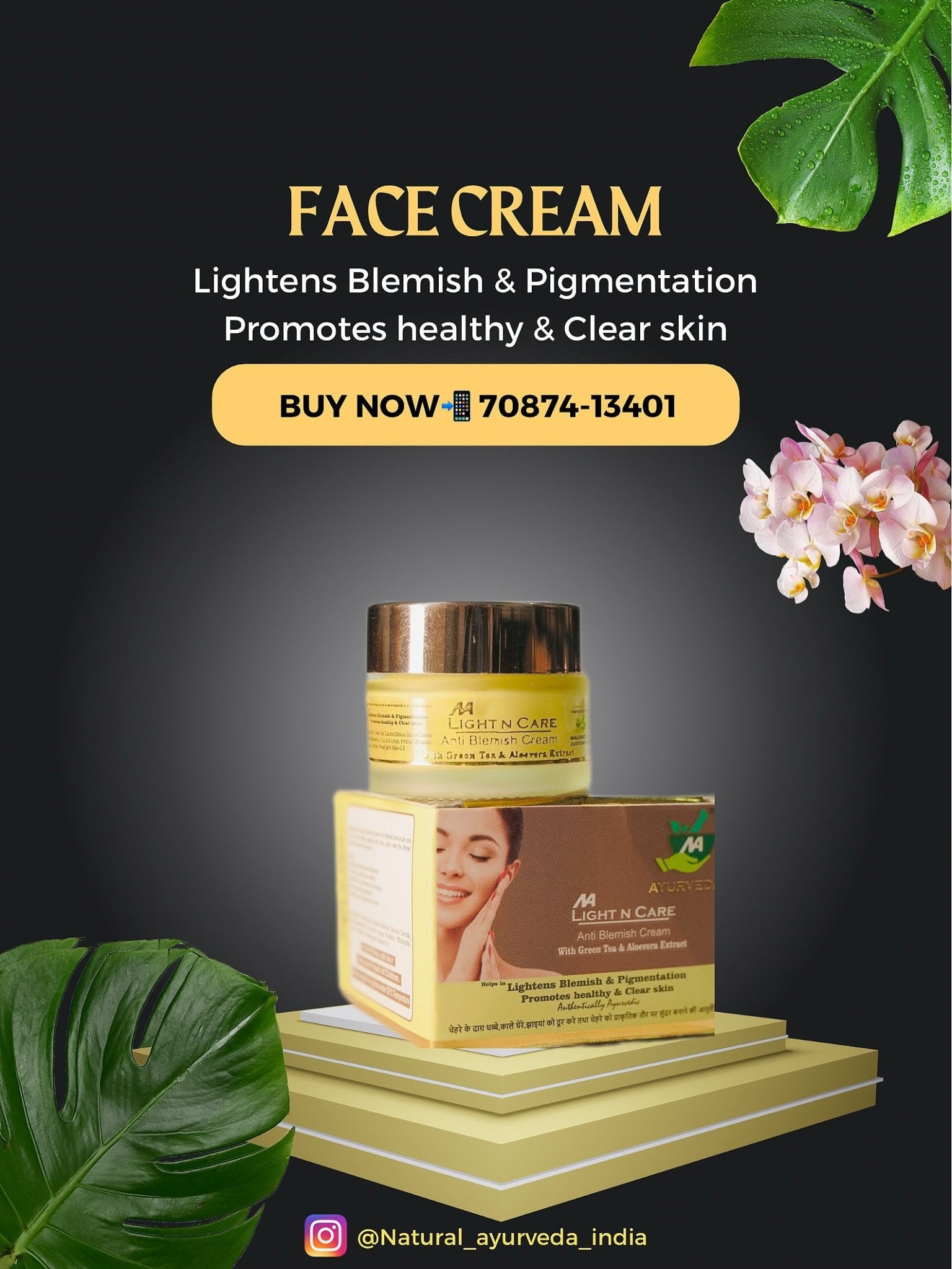 Light N Care Anti Blemish Cream – Ayurvedic Formula with Green Tea & Aloe Vera Extract (50g) - Natural Ayurveda