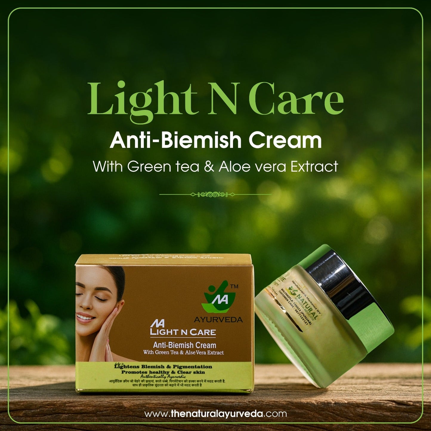 Light N Care Anti Blemish Cream – Ayurvedic Formula with Green Tea & Aloe Vera Extract (50g) - Natural Ayurveda