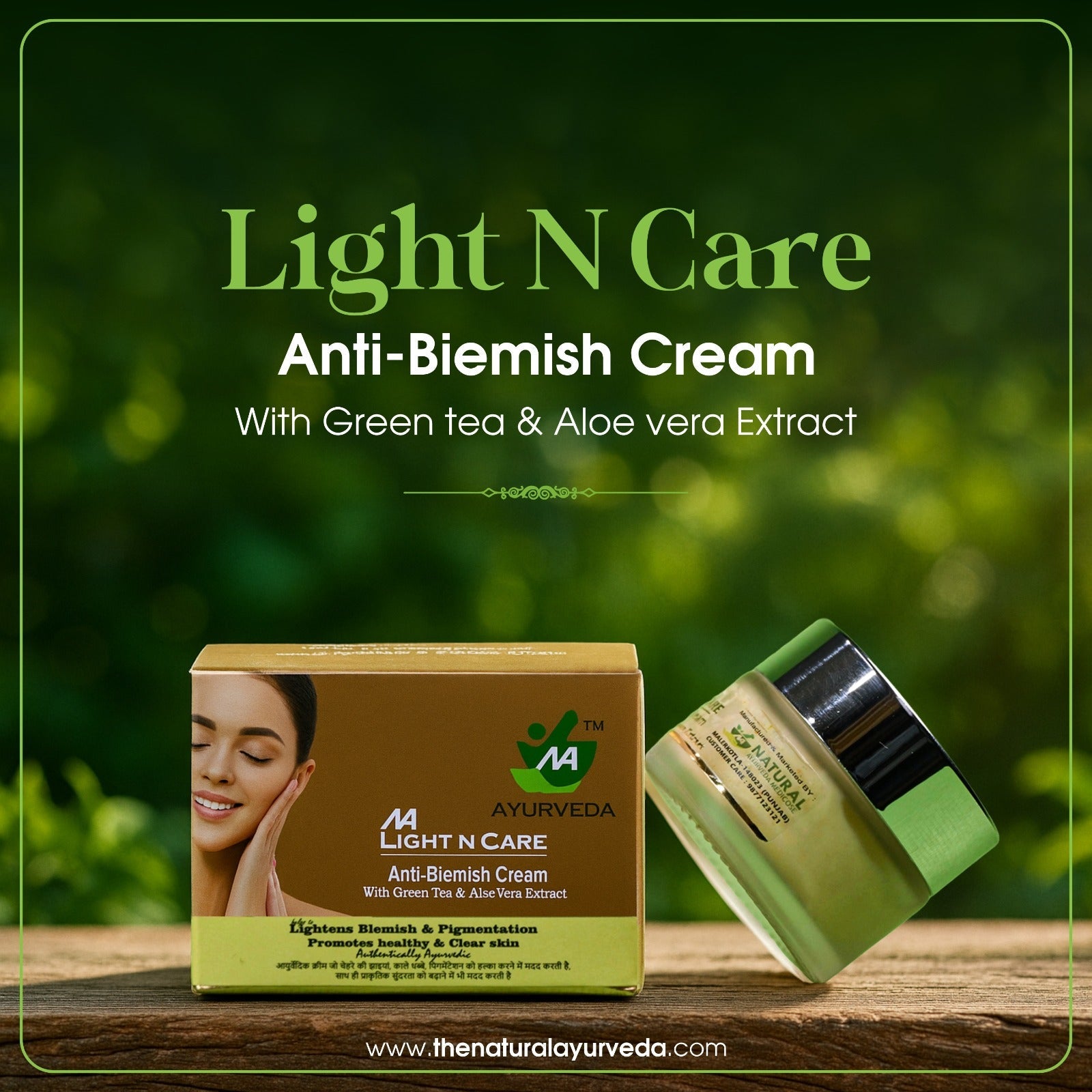Light N Care Anti Blemish Cream – Ayurvedic Formula with Green Tea & Aloe Vera Extract (50g) - Natural Ayurveda