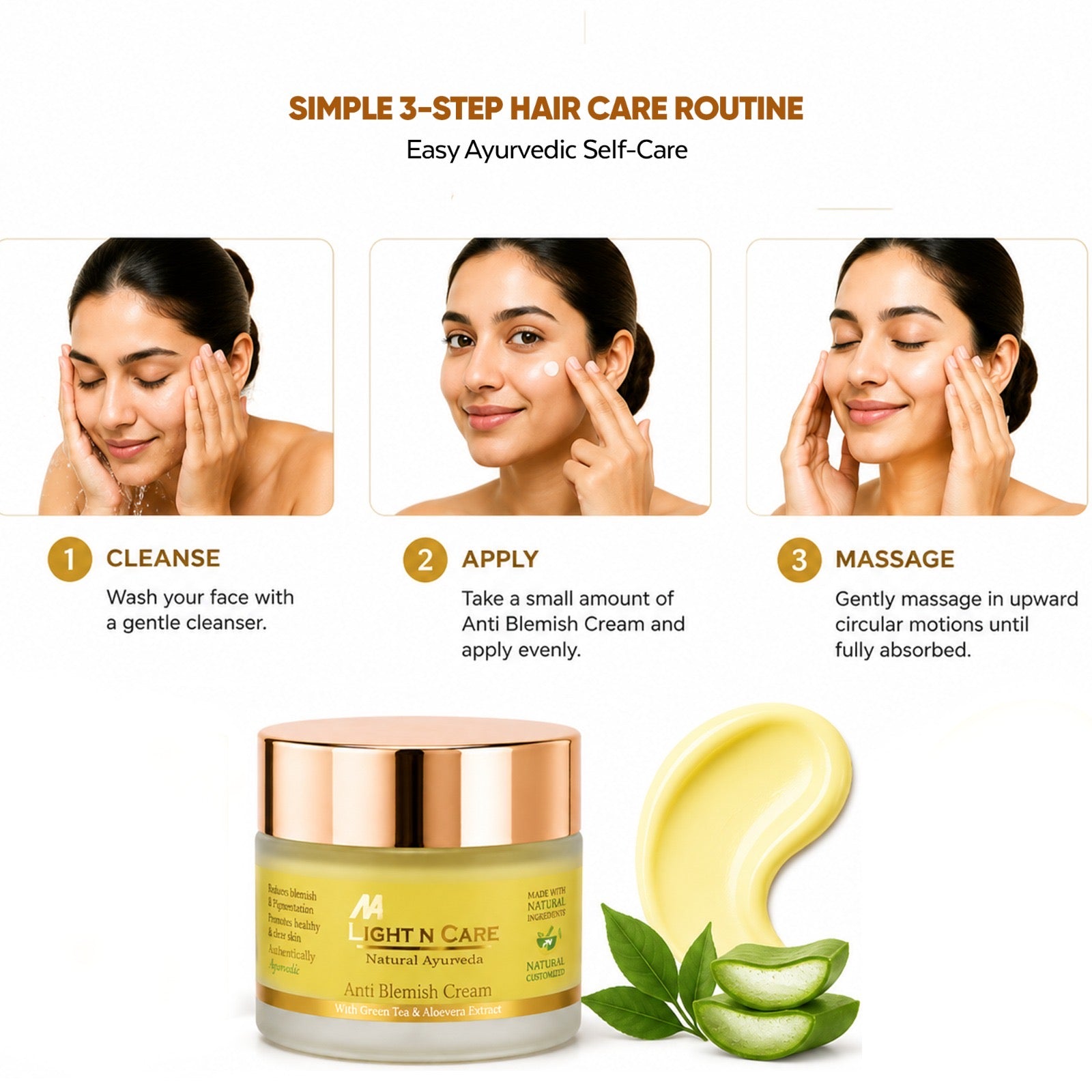 Light N Care Anti Blemish Cream – Ayurvedic Formula with Green Tea & Aloe Vera Extract (50g) - Natural Ayurveda
